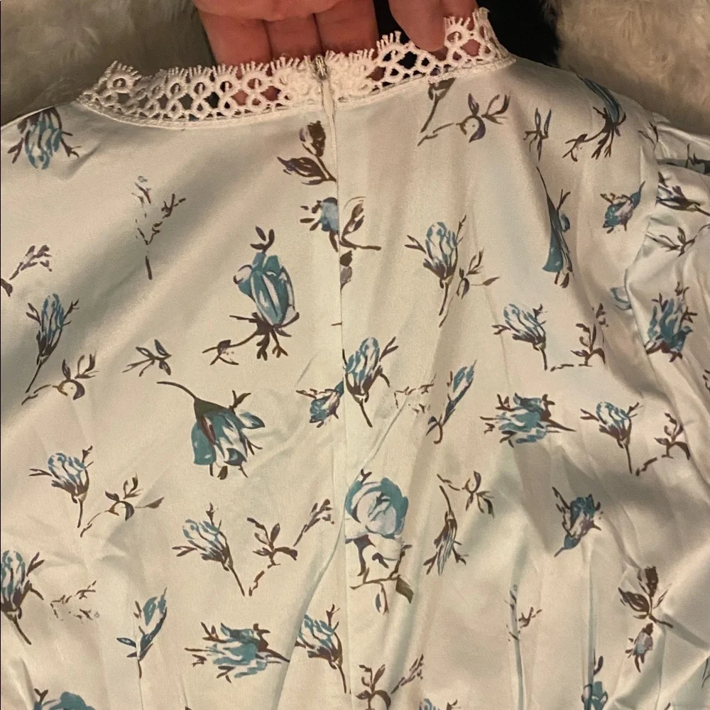 Light Blue Floral Lace Trim Mini Dress - Picture 4 of 5
